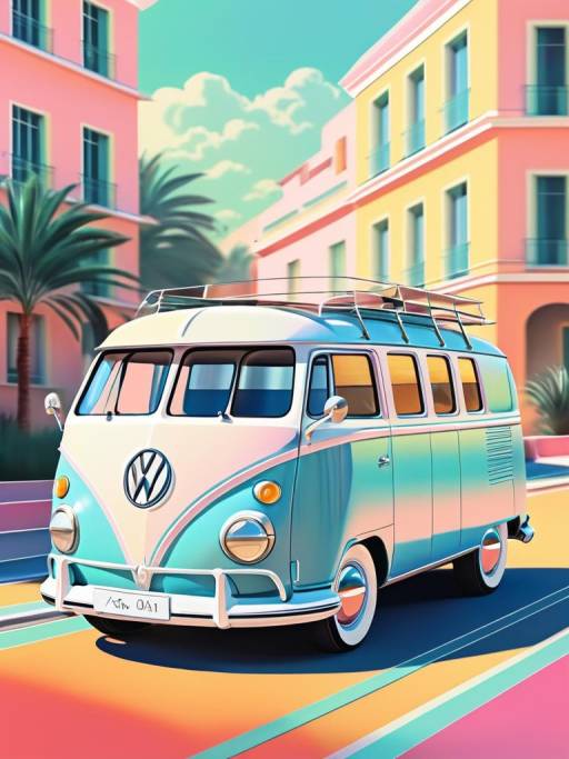 Retro Pastel VW Van Illustration