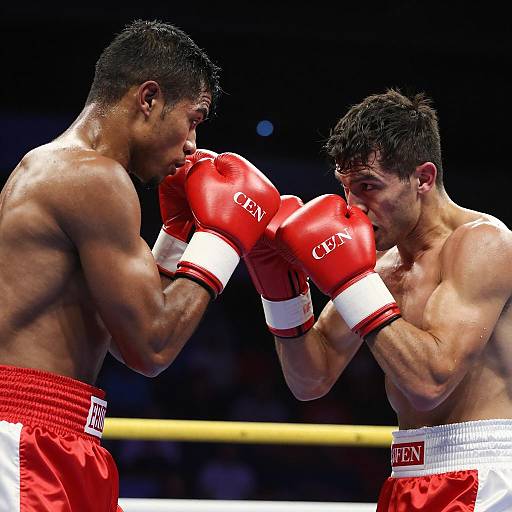 Two Male Boxers Sparring in Ring