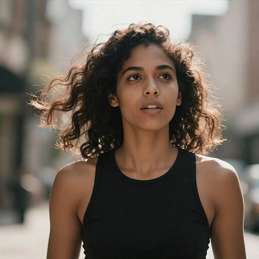 Young Woman with Curly Hair in Black Sleeveless Top
