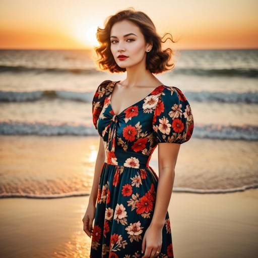 Vintage Floral Dress at Sunset Beach