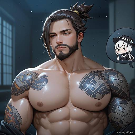 Illustration of Hanzo (overwatch), overwatch in the style of Kabayaki (kabayaki eel)