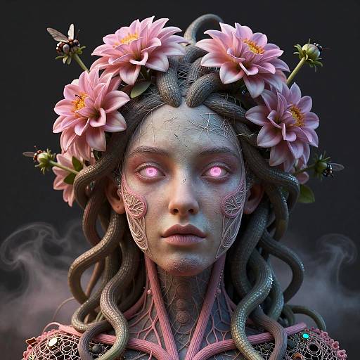 Hyper-Realistic Bioluminescent Medusa Face