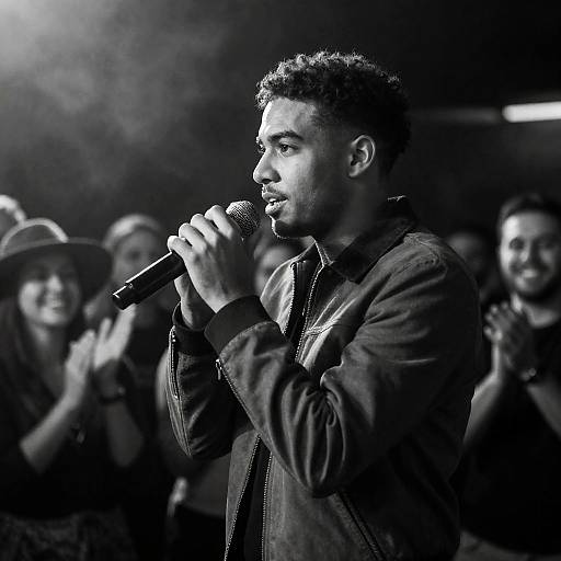 Black-and-White Male Singer in Concert