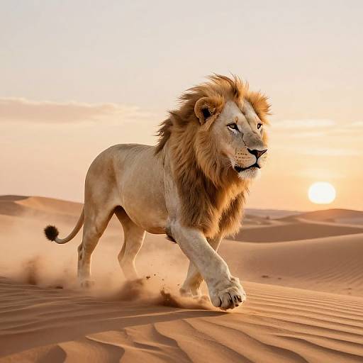 Majestic White Lion in Golden Sandstorm