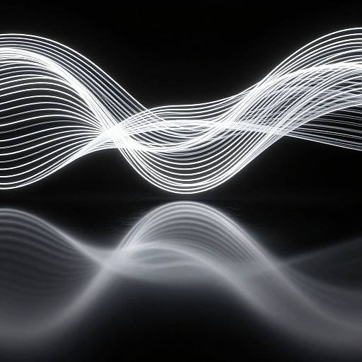 Abstract digital artwork of glowing white wave-like lines twisting and looping against a black background, creating a sense of motion and fluidity.