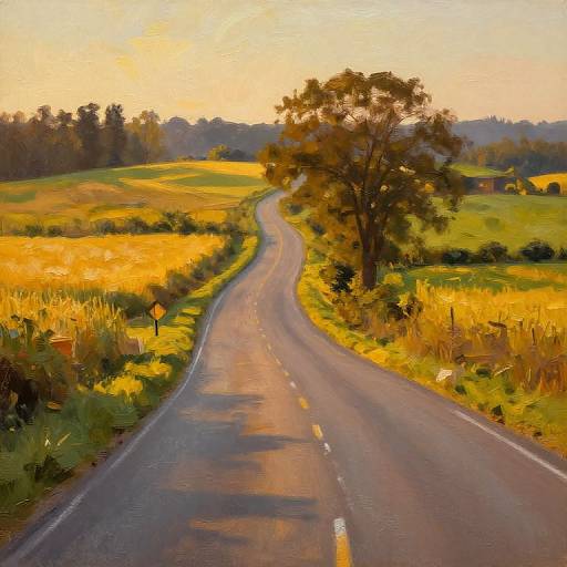 Serene Country Road at Golden Hour