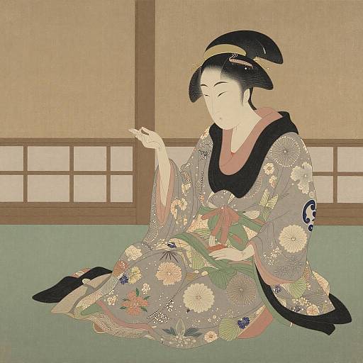 Traditional Japanese Woman in Kimono by Suzuki Harunobu