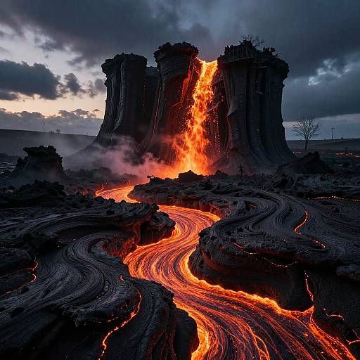Cyberpunk Lava Pillar Forests at Night