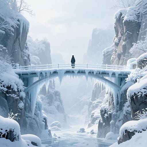 Solitary Figure on Frozen Bridge