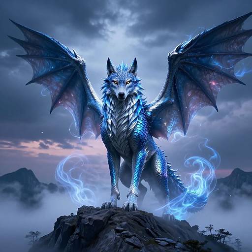 Majestic Fantasy Dragon-Wolf Hybrid