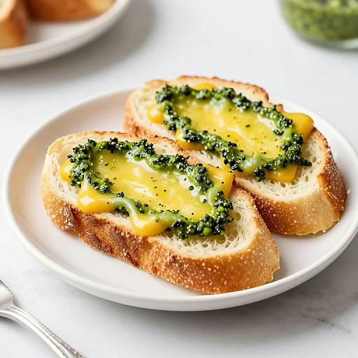 Cheesy Pesto Bread Slices on Plate