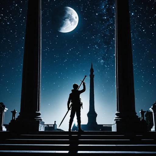 Silhouette of Warrior Holding Sword at Night