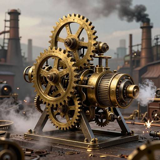 Steampunk Mechanical Device with Brass Gears