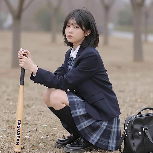 Young Asian Woman in School Attire Outdoors