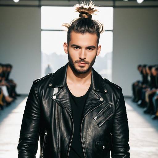 Male Model with Disconnected Top Knot on Fashion Runway