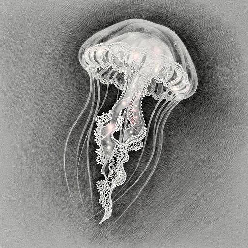 Surreal Lace Jellyfish Pencil Drawing