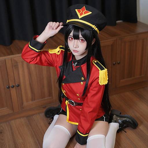 Playful Military-Style Cosplay Portrait