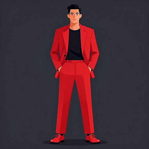 Confident Man in Vibrant Red Suit