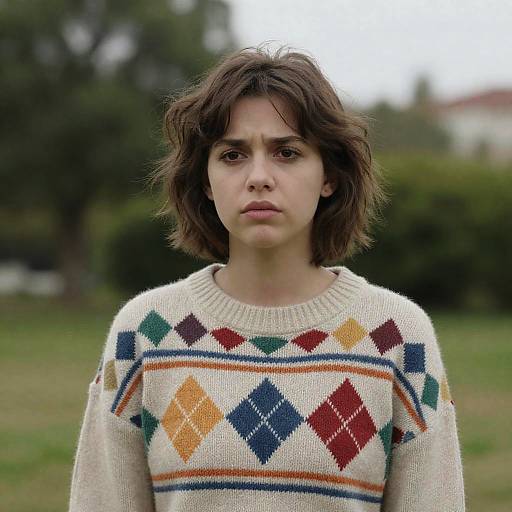 Young Woman in Colorful Sweater Outdoors