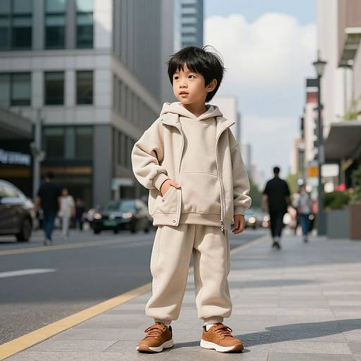 Young Boy on Urban City Street