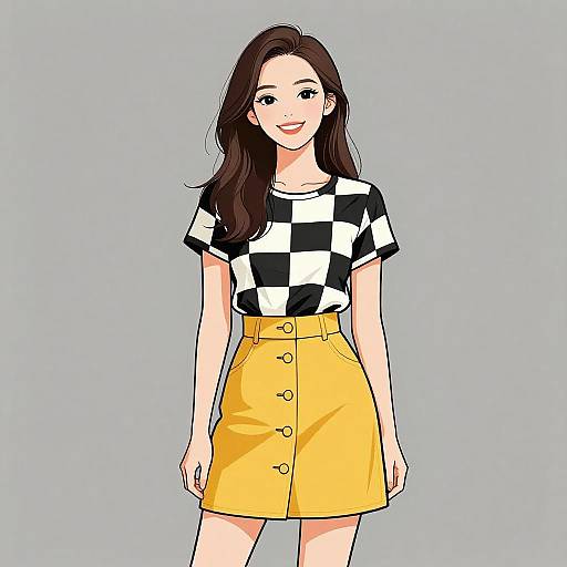 Smiling Woman in Mustard Yellow Skirt