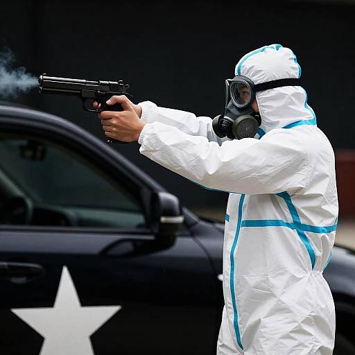 Eerie Scene: Hazmat Shooter at Night