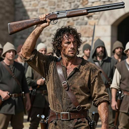 Intense Warrior Under Sunlit Shadows