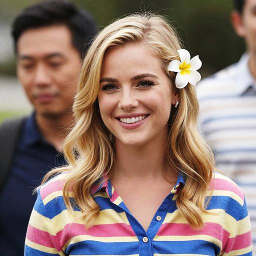 Joyful Blonde Woman in Colorful Setting