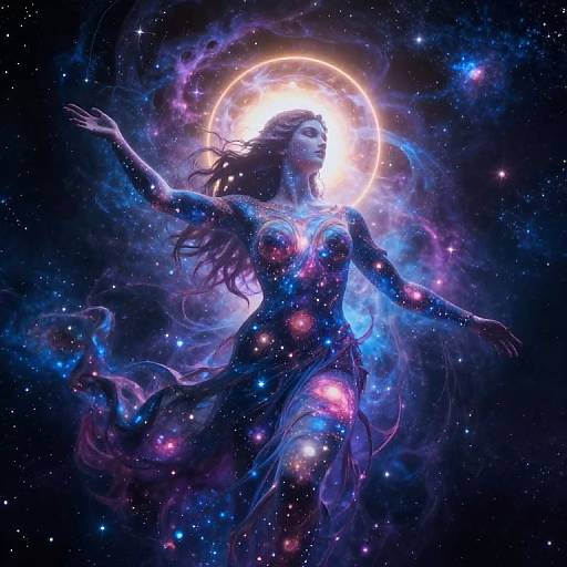 Ethereal Cosmic Goddess Embracing Universe