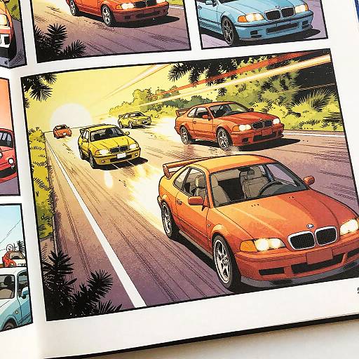 Epic Car Chase: Dynamic Comic Illustration