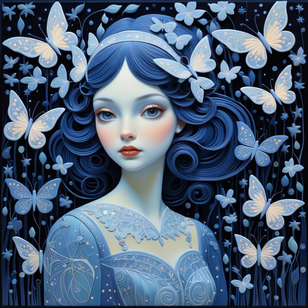 Enchanting Night Girl with Butterflies