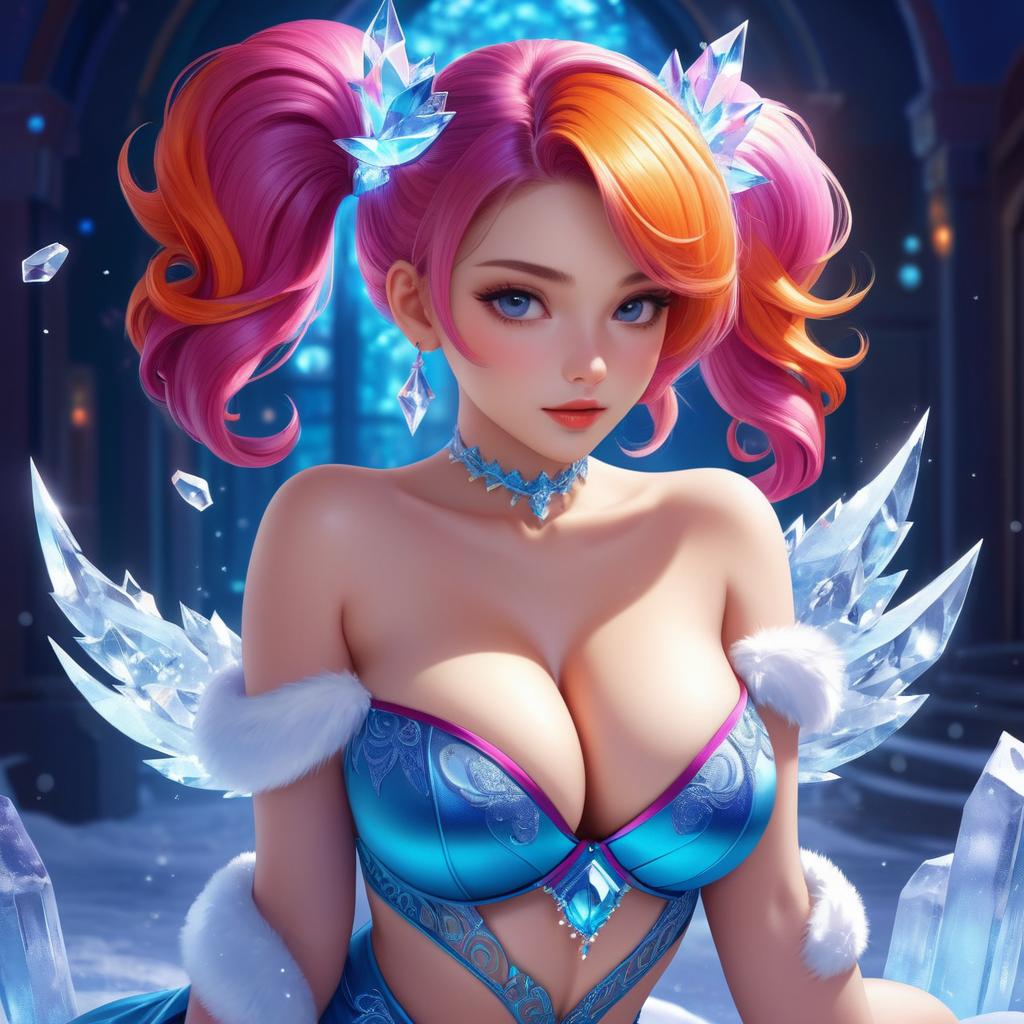 Enchanting Curvy Girl with Ice Magic