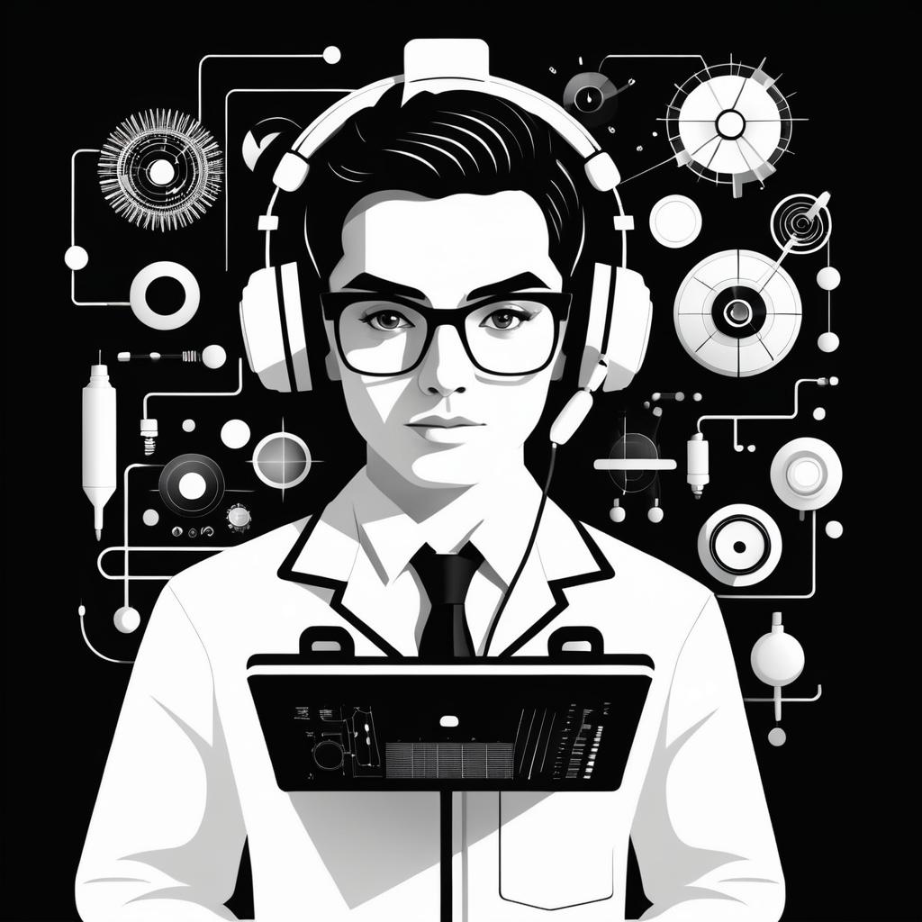 Minimalistic Black and White Scientist Portrait