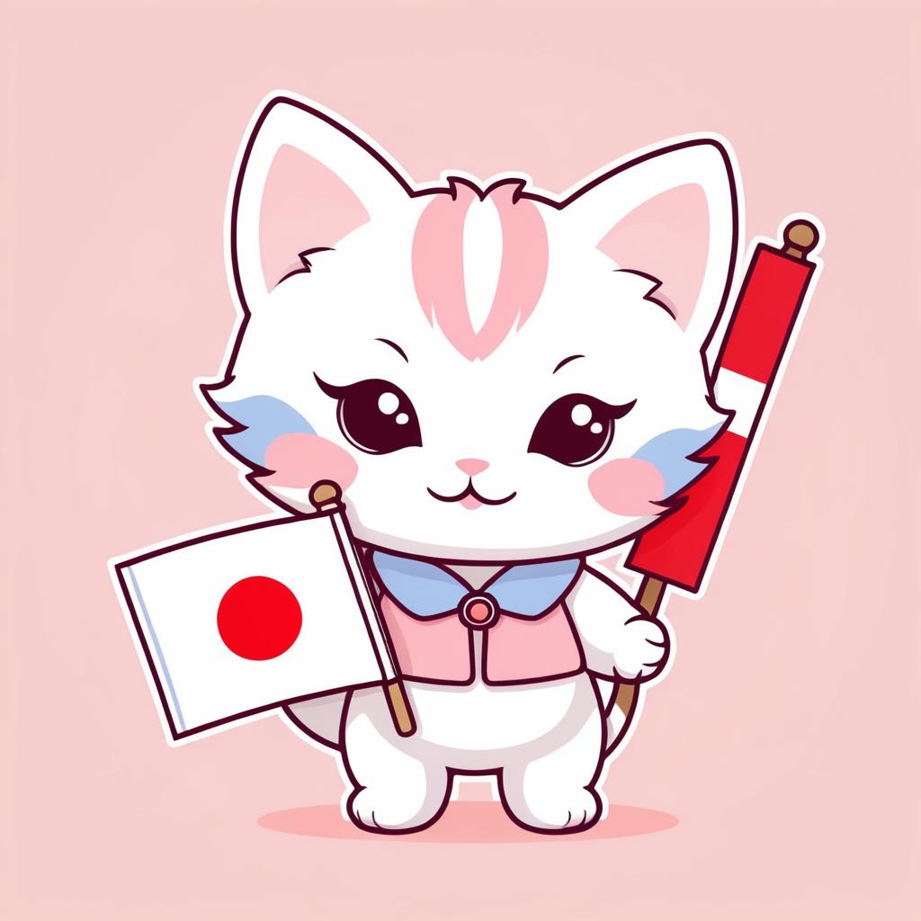 Adorable Kitten with Japan Flag in Pastel