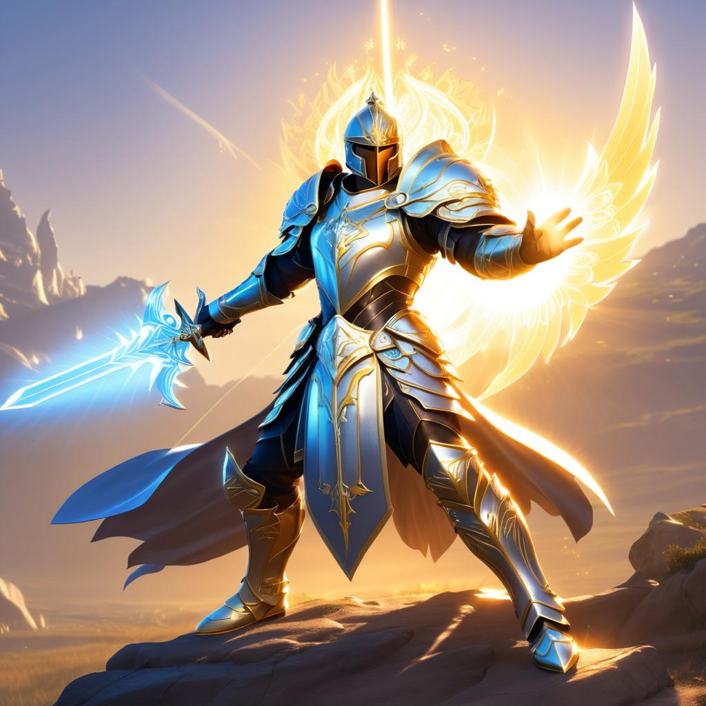 Dynamic Aasimar Paladin Fantasy Art