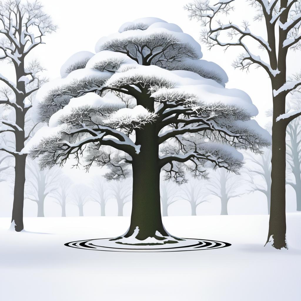 Snowy Oak Tree with Deep Void