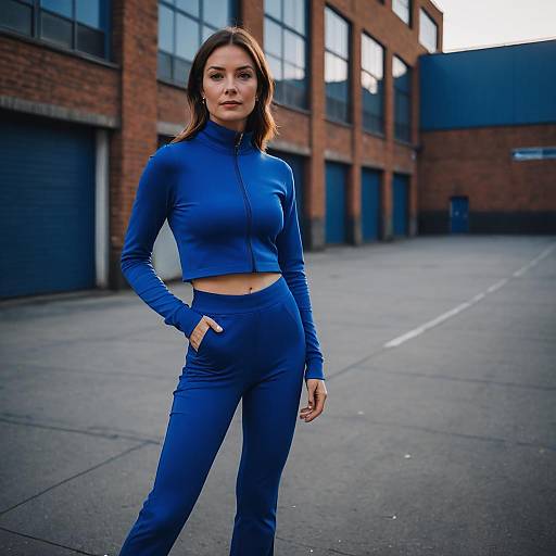 Woman in Sapphire Blue Athleisure Outfit