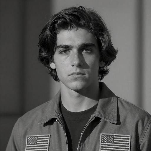 Black-and-White Portrait with American Patch