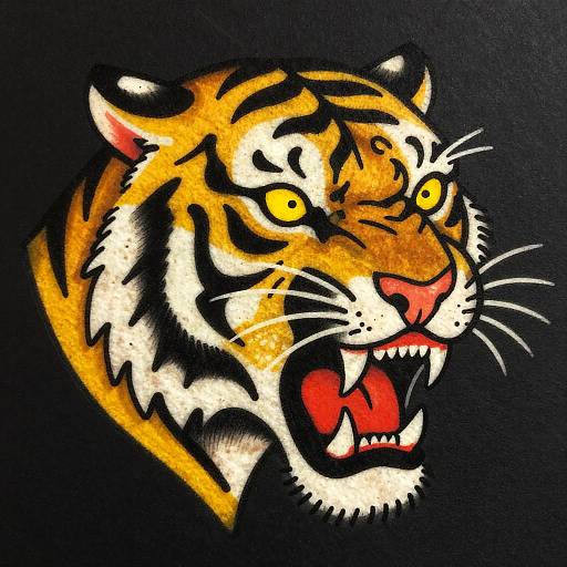 Vintage Tattoo Style Roaring Tiger Head