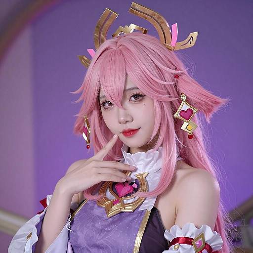 Portrait of Woman with Pink Hair and Crown