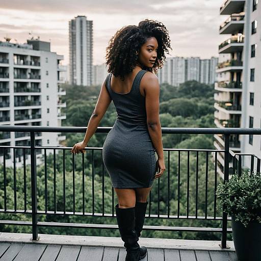 Woman in Bodycon Dress on Balcony