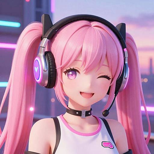Neon Pink Anime Girl Profile