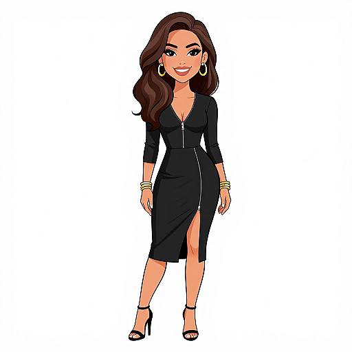 Chic Woman in Black Midi Dress