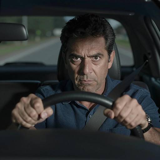 Intense Night Drive: Middle-Aged Man