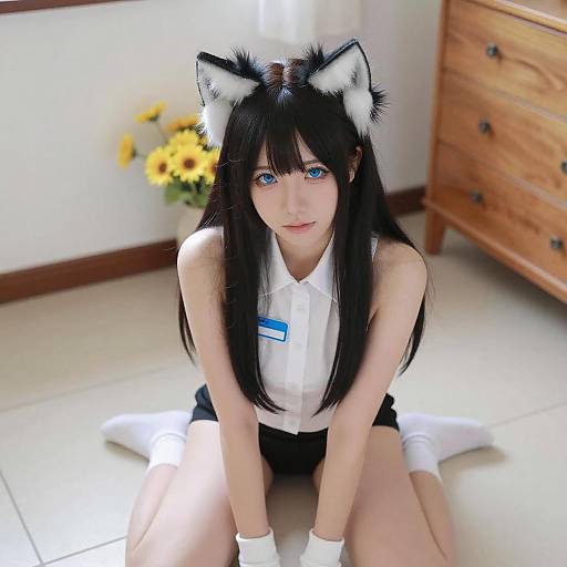 Woman with Cat Ears in Bright Room