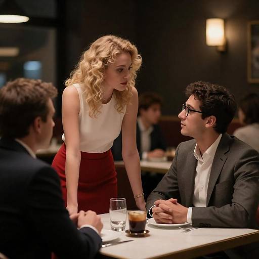 Dimly Lit Restaurant Tense Conversation Scene