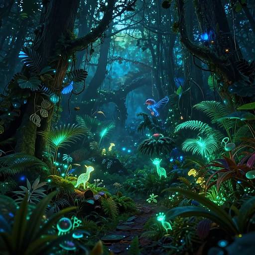 Bioluminescent Mystical Forest Scene