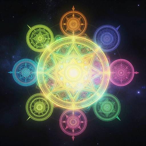Fluorescent Mandalas and Sacred Geometry in Cosmic Void