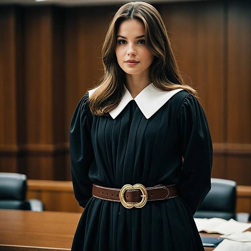 Young Woman in Judge Costume Indoors