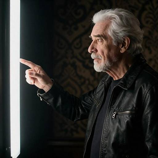 Older Man Pointing at Light